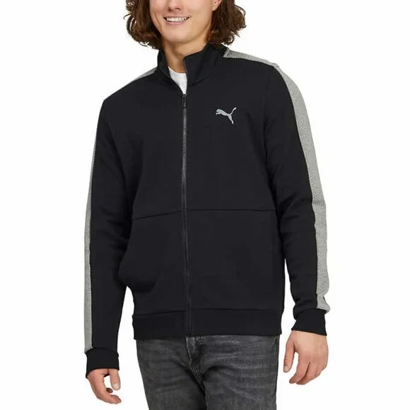Puma Men’s Track Jacket, Black with Grey/Silver - Picture 2 of 6